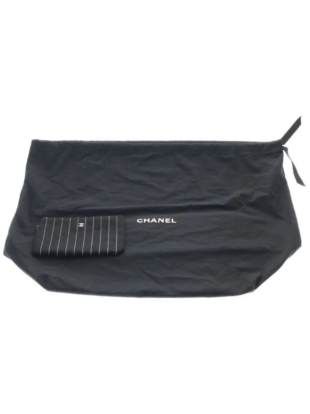 Chanel Deauville Canvas Logo Embroidery Tote Black Leather Silver